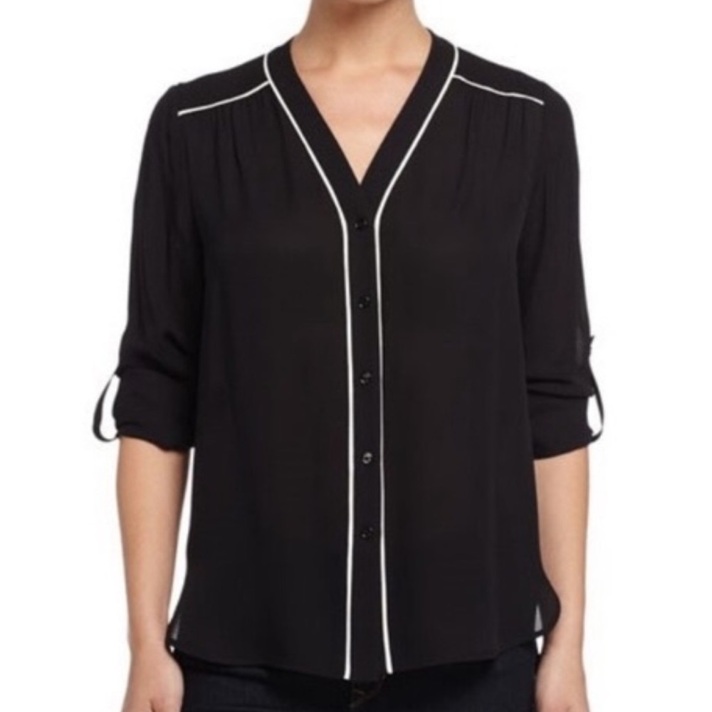 Vince Black piped silk shirt blouse Size XXS